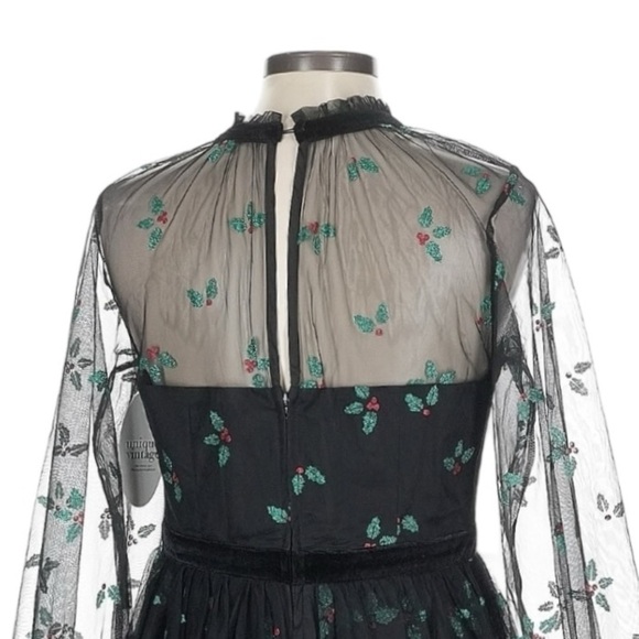 Unique Vintage Black Mistletoe Glitter Mesh Holiday Party Dress L 10-12 NWT - Picture 4 of 11